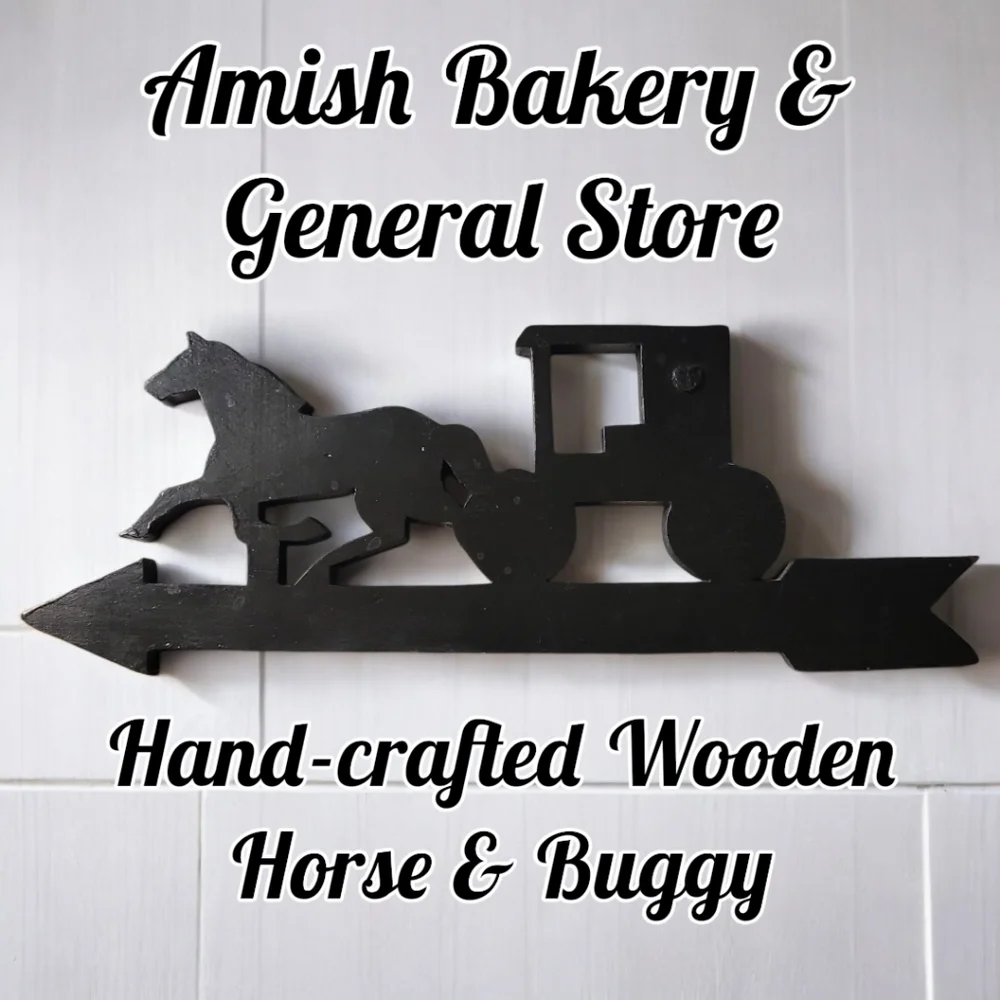 Vtg Hand Crafted Amish Wooden Horse & Buggy Arrow Black Silhoute Wall Art Piece